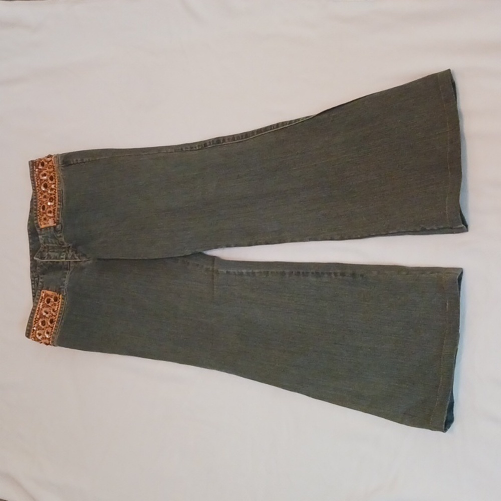 Embellished Express 100% Cotton Wide Leg Mid-Rise Jeans Size 7/8